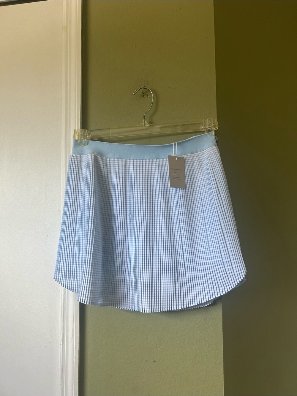 NWT Peter Millar Light Blue Gingham Pleated Mini Skort Sz S